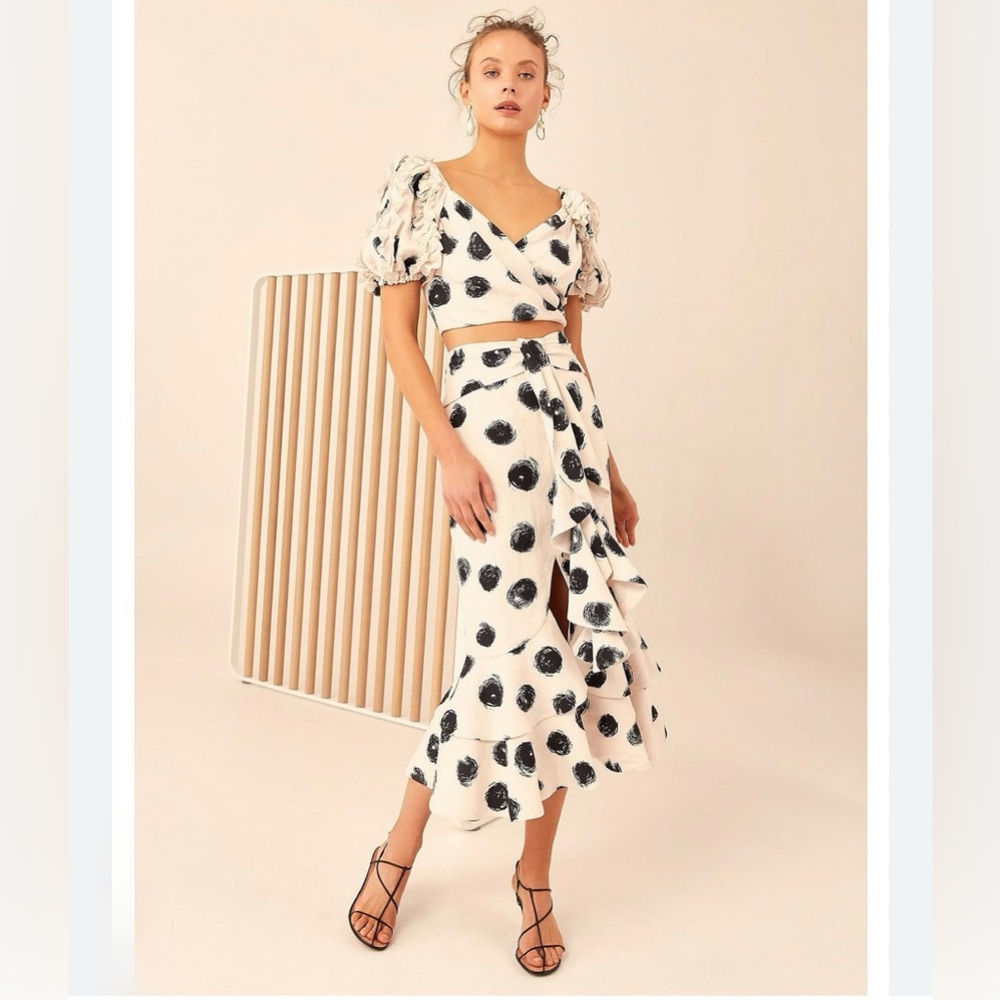Cmeo Collective Thousand Polka Dot Linen Midi Skirt (Authentic)